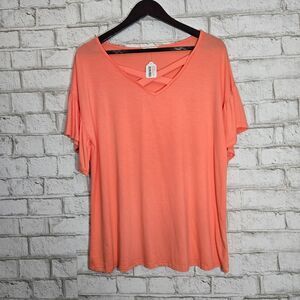 NWT Luna Coral Ruffled V Neck